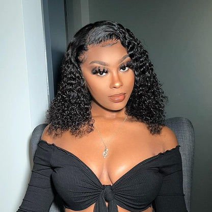 Cranberry Short Bob Deep Curly Wave Transparent Lace Frontal 10-16 Inches Crown Series Wigs