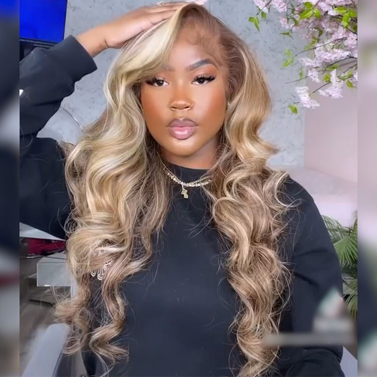 Cranberry 28 inch #18 Blonde Colored Body Wave Human Hair Lace Front Long Wigs