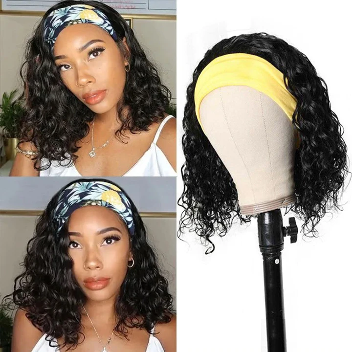 Cranberry Bob Water Headband Short Wave 180% Density Human Hair Beginner Wig