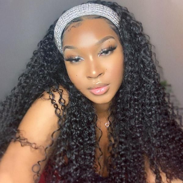Cranberry Beginner Lazy Girl Friendly Jerry Curly Human Hair Wig Headband Glueless Wig 180% Density