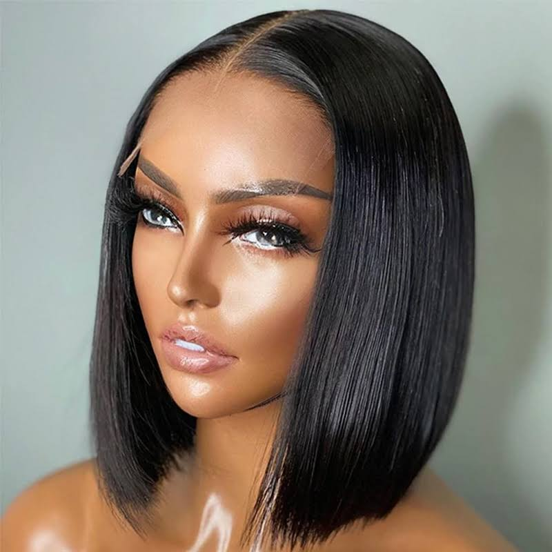 Cranberry Short Bob Silky Straight Closure Lace wig for Black Women Human Hair Wigs-12 inches