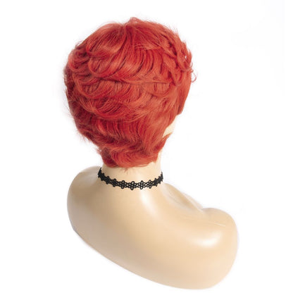 Cranberry Pixie cut wigs Red Short Romance Wave Wig Machine Made virgin Hair Wig
