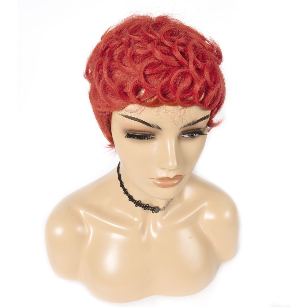 Cranberry Pixie cut wigs Red Short Romance Wave Wig Machine Made virgin Hair Wig