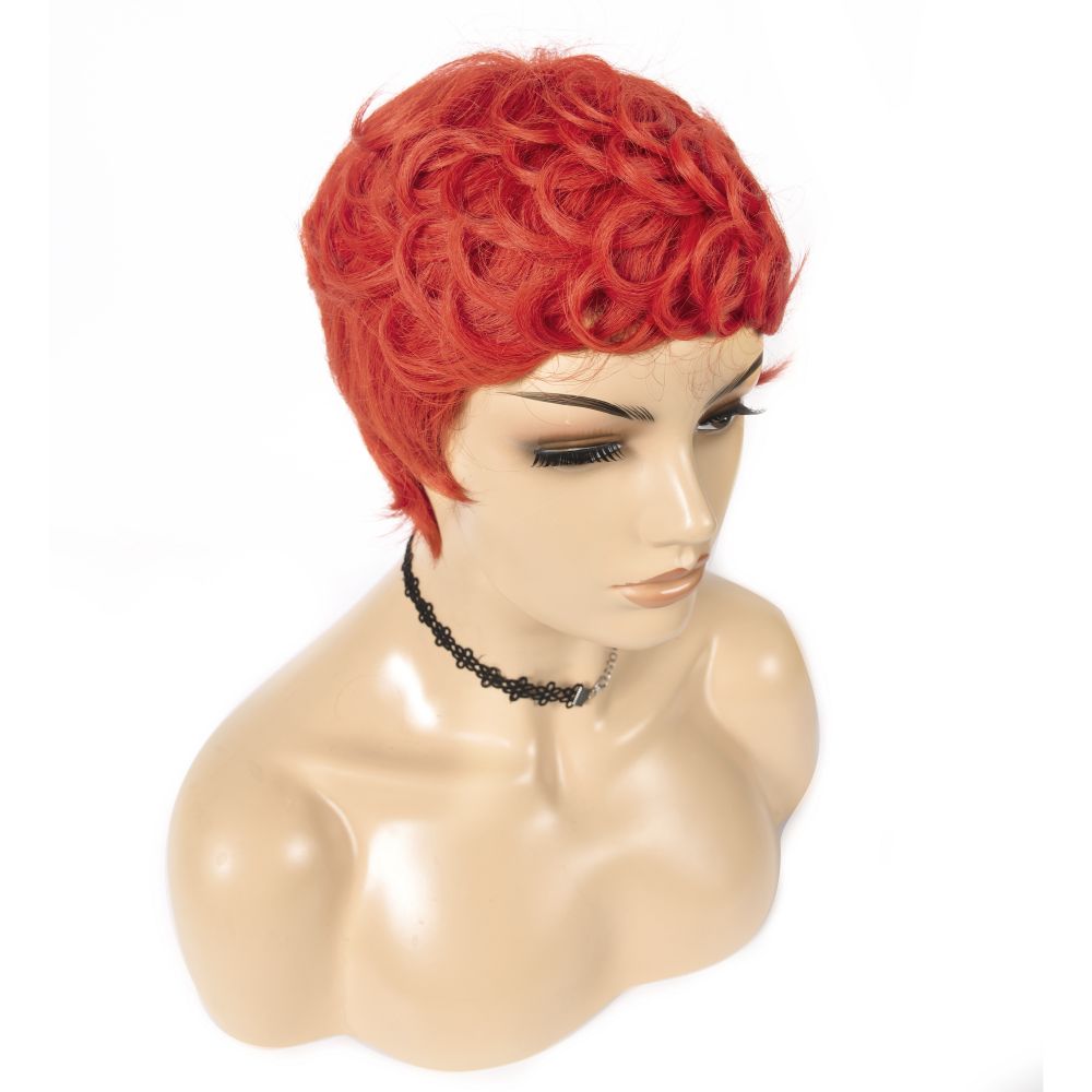 Cranberry Pixie cut wigs Red Short Romance Wave Wig Machine Made virgin Hair Wig