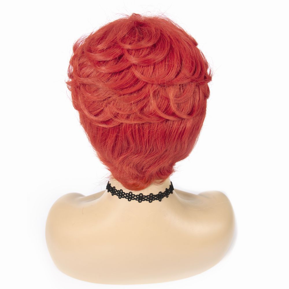 Cranberry Pixie cut wigs Red Short Romance Wave Wig Machine Made virgin Hair Wig