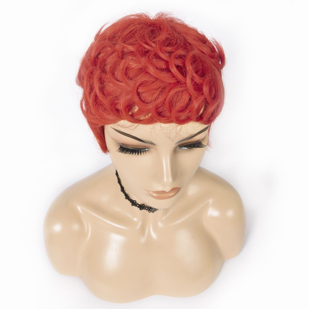 Cranberry Pixie cut wigs Red Short Romance Wave Wig Machine Made virgin Hair Wig