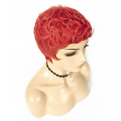 Cranberry Pixie cut wigs Red Short Romance Wave Wig Machine Made virgin Hair Wig