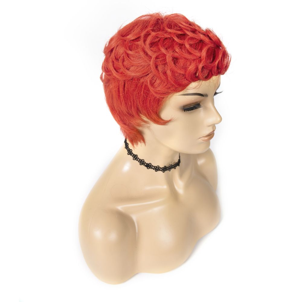 Cranberry Pixie cut wigs Red Short Romance Wave Wig Machine Made virgin Hair Wig