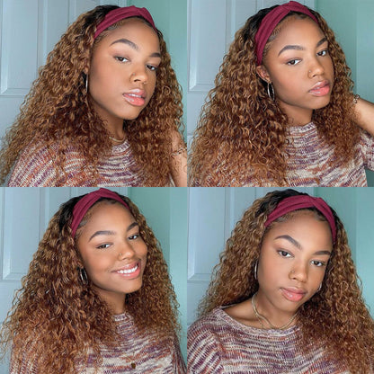 Cranberry Highlight Deep wave Glueless Half Headband Wig 4/30 Color Human Hair Wig - Cranberry Hair