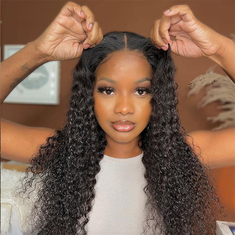 Klaiyi Pre-Cut 12A 4x4 5X5 Lace Wig Wear & Go Jerry Curly Human Hair Wig with Breathable Cap Beginner Wig
