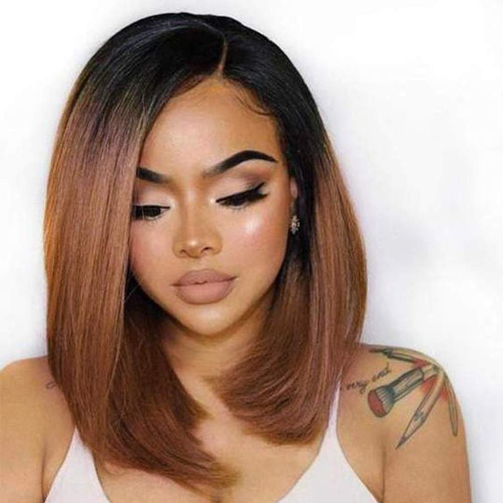 Cranberry Ombre T1B/30 Short Cut Bob Straight Human Hair 200% Density Closure Wig