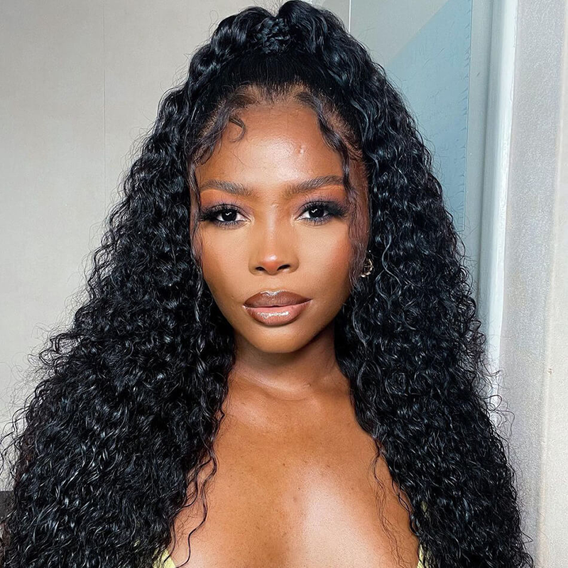 Klaiyi Pre-Cut 12A 4x4 5X5 Lace Wig Wear & Go Jerry Curly Human Hair Wig with Breathable Cap Beginner Wig