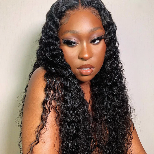 Cranberry 12A Pre-plucked Water Wave Real Swiss Lace 5X5 Closure Natural Black Wig
