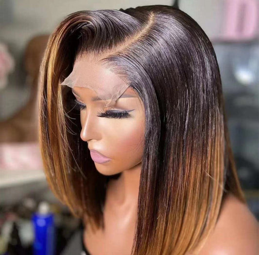 Cranberry Ombre T1B/30 Short Cut Bob Straight Human Hair 200% Density Closure Wig