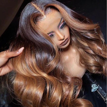Amazing Ombre Brown Mix Colored Body Wave 13x4 Undetectable Lace Front Wig