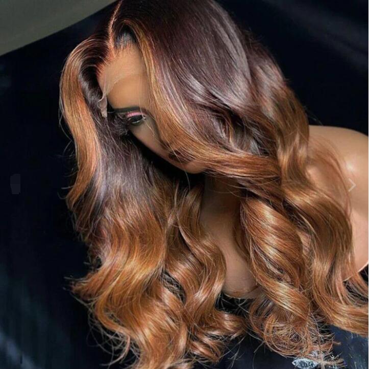 Amazing Ombre Brown Mix Colored Body Wave 13x4 Undetectable Lace Front Wig