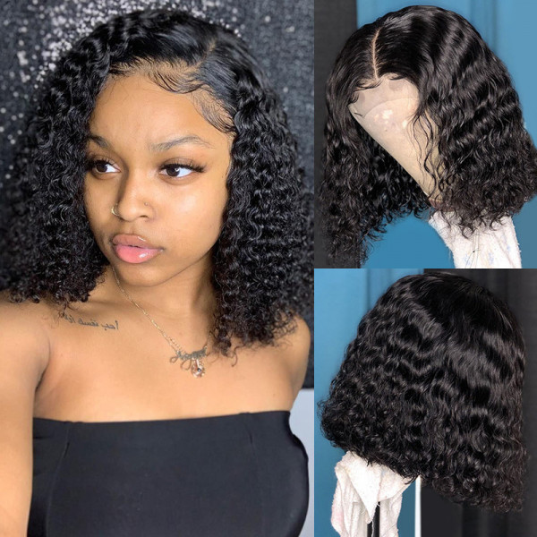Cranberry Deep Wave Lace Closure Bob Wigs Short Peruvian Human Hair Wigs For Black Women - Cranberry Hair