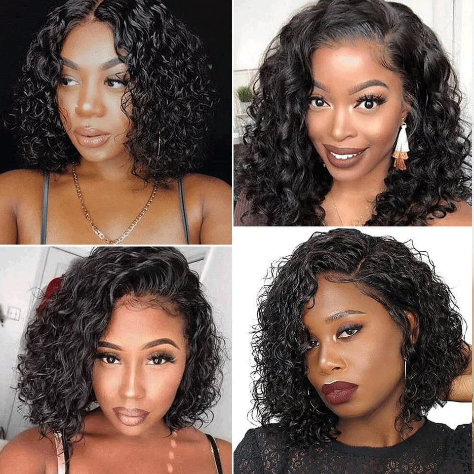 Cranberry Water Wave Lace Closure Bob Wigs Short Peruvian  Human Hair Wigs For Black Women - Cranberry Hair