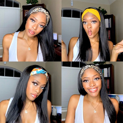 Cranberry Straight Human Hair Wig Glueless Wig Brazilian Virgin Hair Machine Made Headband Wig 180% Density - Cranberry Hair