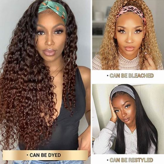Cranberry Water Wave Human Hair Wig Glueless Wig Brazilian Virgin Hair Machine Made Headband Wig 180% Density - Cranberry Hair