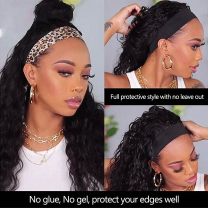 Cranberry Water Wave Human Hair Wig Glueless Wig Brazilian Virgin Hair Machine Made Headband Wig 180% Density - Cranberry Hair