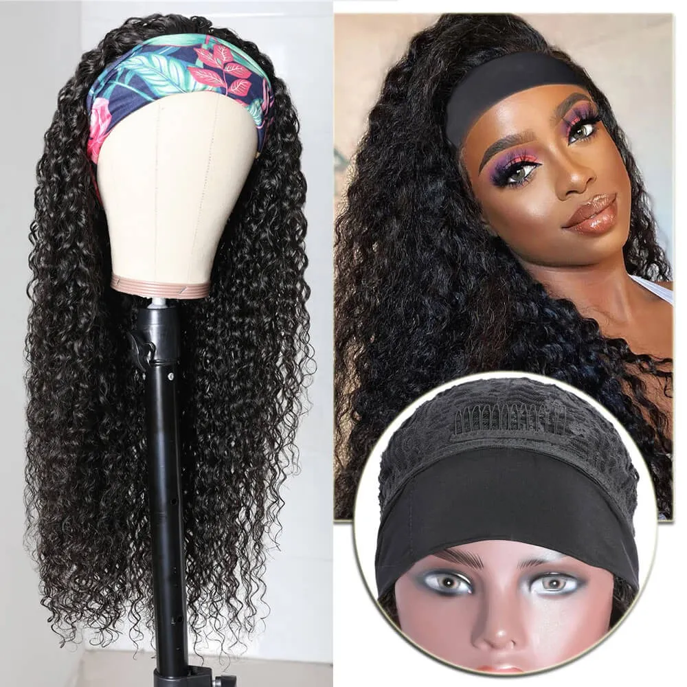 Cranberry Jerry Curly Human Hair Wig Glueless Wig Brazilian Virgin Hair Machine Made Headband Wig 180% Density - Cranberry Hair