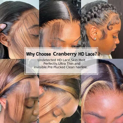 Cranberry 12A 5X5 Silky Straight Pre Plucked Virgin Hair 18-36 inches HD Lace Closure Long Wigs