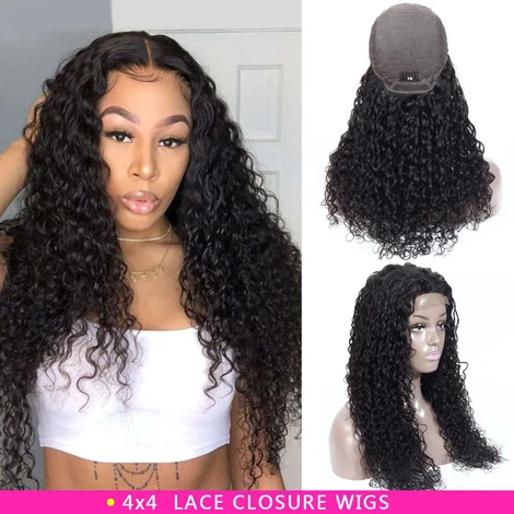 Cranberry  4x4Inch Lace Closure Human Hair Wigs Water Wave Remy Malaysian Hair Wigs Natural Color - Cranberry Hair