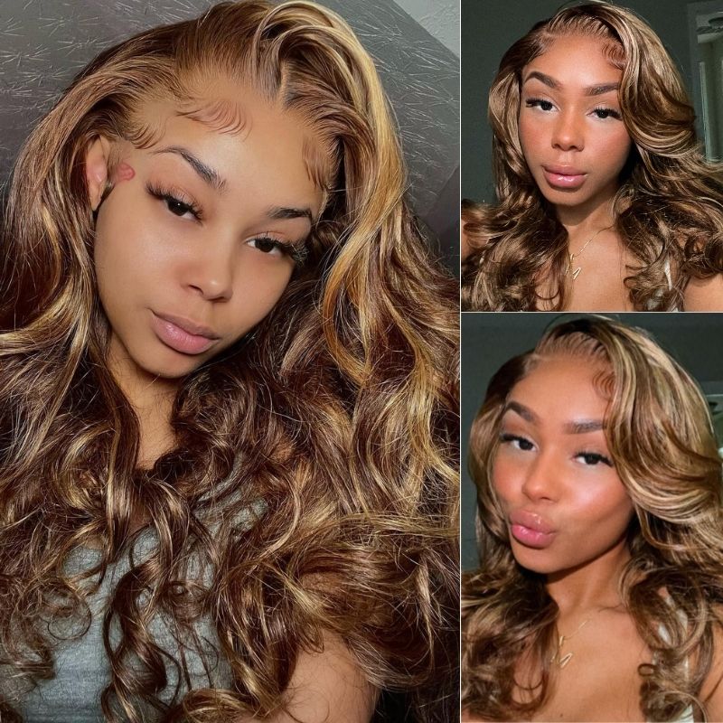 Cranberry Honey Blonde Highlight Body Wave 13x4 Lace Front Wigs 100%  Human Hair Wigs