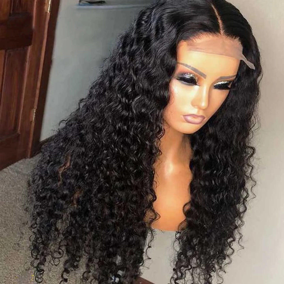 Cranberry 10A 4x4 Lace Closure Human Hair Wigs 180% Density Peruvian Deep Wave Hair Wig