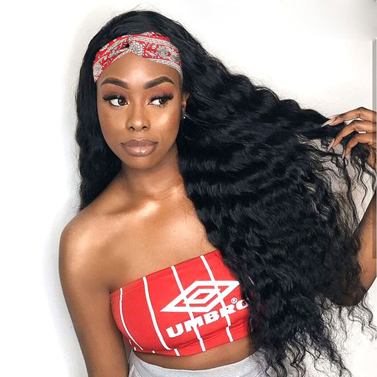 Cranberry Loose Deep  Wave Human Hair Wig Glueless Wig Brazilian Virgin Hair  Headband Wig 180% Density