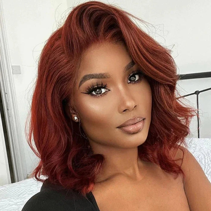 2023 New Short Bob Red Brown Wig #33 Dark Auburn Color 13x4Bob Lace Frontal Wigs