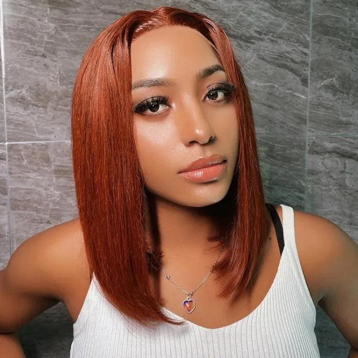 2023 New Short Bob Red Brown Wig #33 Dark Auburn Color 13x4Bob Lace Frontal Wigs