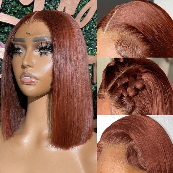 2023 New Short Bob Red Brown Wig #33 Dark Auburn Color 13x4Bob Lace Frontal Wigs
