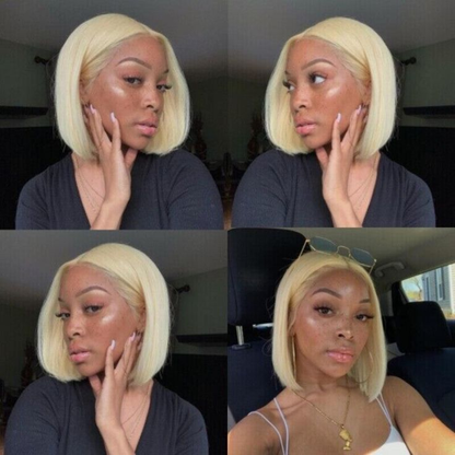 Cranberry 613 Blonde Bob Wig 4X4 Transparent Lace Closure Human Hair 10-16 inches Wigs