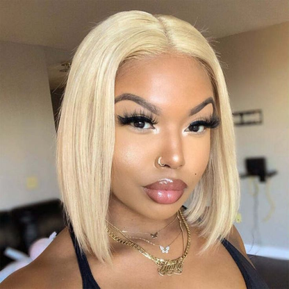 Cranberry 613 Blonde Bob Wig 4X4 Transparent Lace Closure Human Hair 10-16 inches Wigs