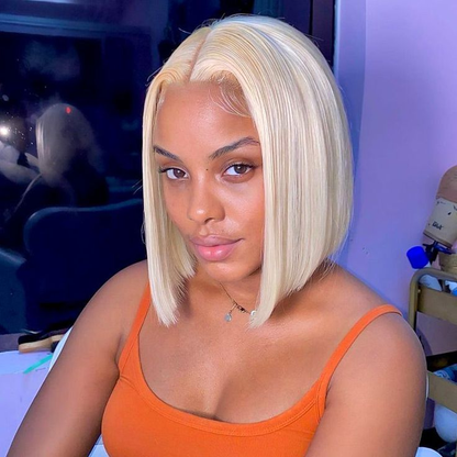 Cranberry 613 Blonde Bob Wig 4X4 Transparent Lace Closure Human Hair 10-16 inches Wigs
