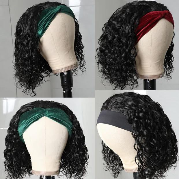 Cranberry Bob Water Headband Short Wave 180% Density Human Hair Beginner Wig