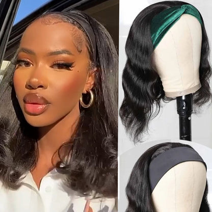Cranberry Lazy Girl Friendly Short Bob Body Wave 180% Density Headband Human Hair Beginner Wig