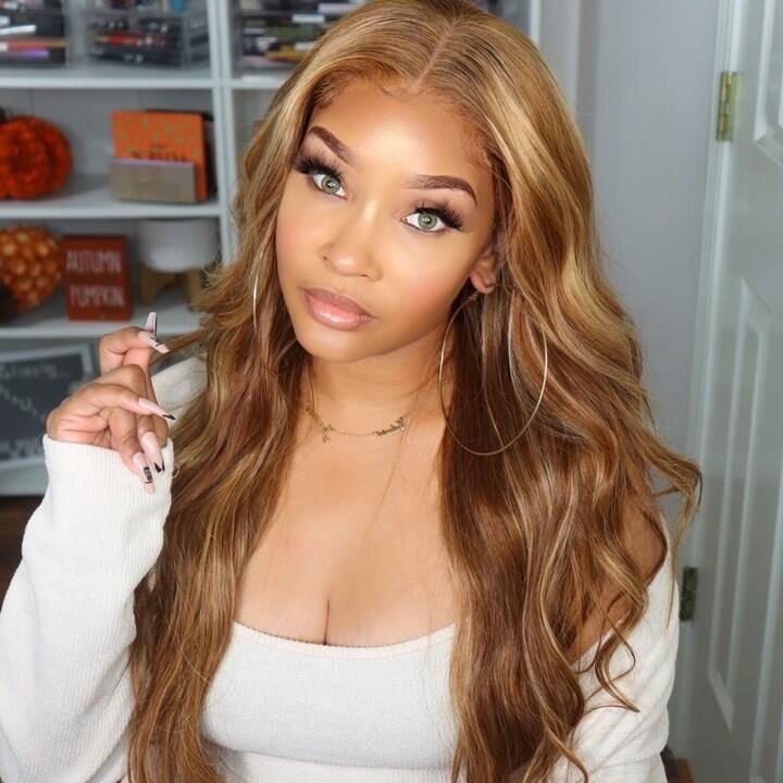 Cranberry Honey Blonde Body Wave Pre-Plucked HD 13x4 Lace Frontal Wigs Highlight Wigs Human Hair Wigs