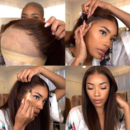 Chocolate Brown #4 Straight 13x4 HD Glueless Lace Human Hair Wig 180% Desnity