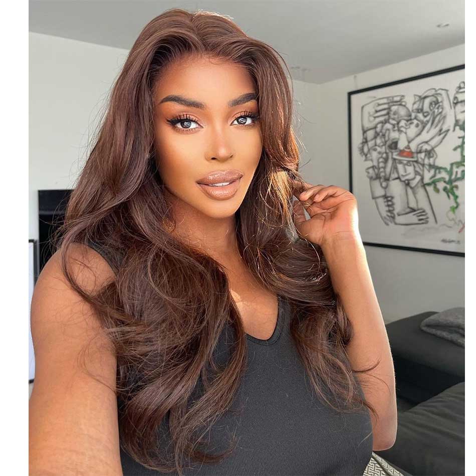 Tuneful Chocolate Brown #4 Color 13x4 5x5 HD Glueless Lace Front Closure Human Hair Wigs Body Wave Frontal Wigs 180% Desnity