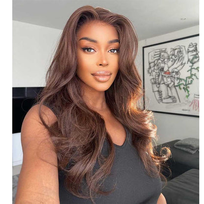 Tuneful Chocolate Brown #4 Color 13x4 5x5 HD Glueless Lace Front Closure Human Hair Wigs Body Wave Frontal Wigs 180% Desnity
