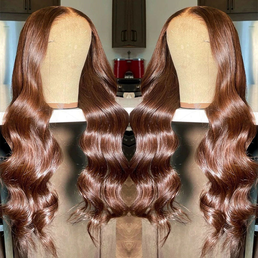New Popular Choclate Brown Body Wave HD Lace Wig Virgin Human Remy Hair with Baby Hair around