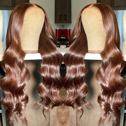 New Popular Choclate Brown Body Wave HD Lace Wig Virgin Human Remy Hair with Baby Hair around