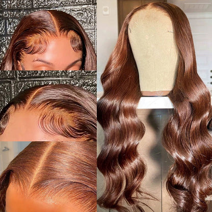 New Popular Choclate Brown Body Wave HD Lace Wig Virgin Human Remy Hair with Baby Hair around