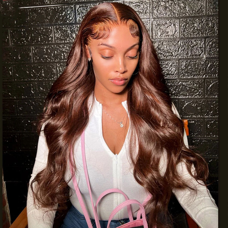 New Popular Choclate Brown Body Wave HD Lace Wig Virgin Human Remy Hair with Baby Hair around