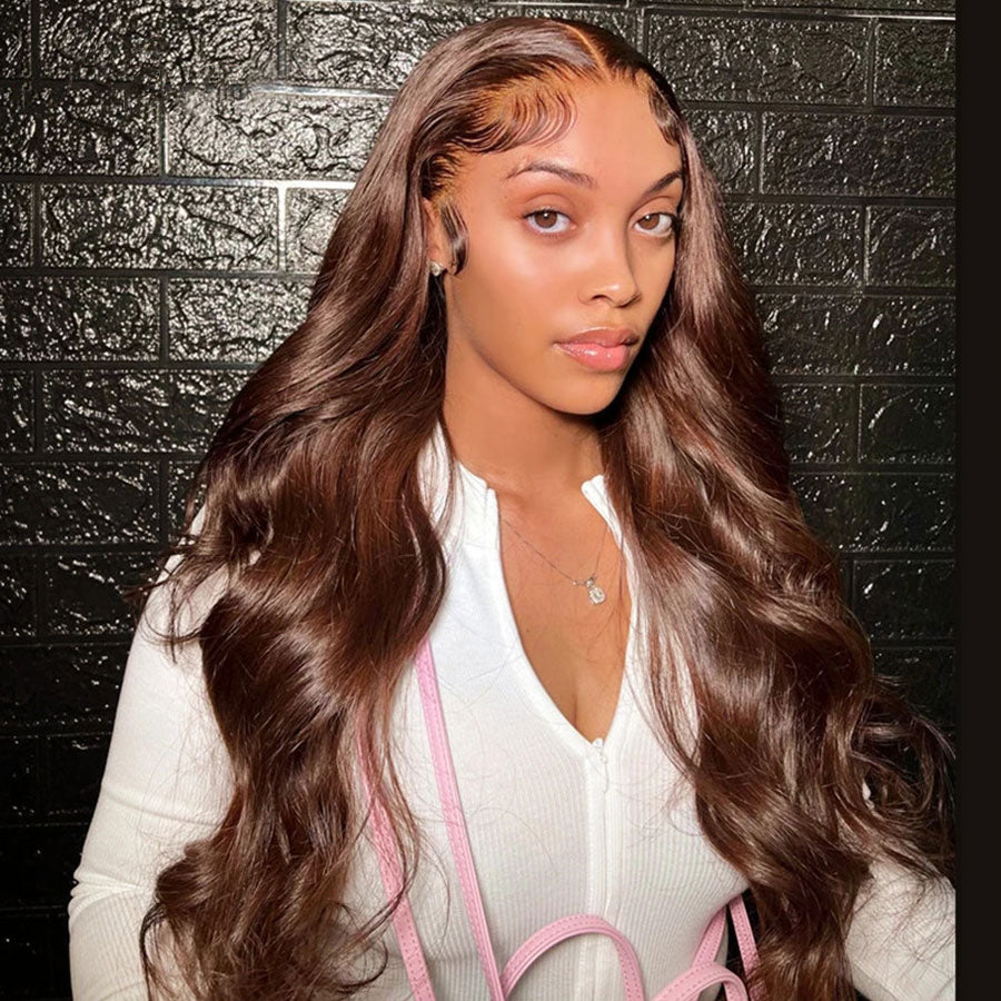 New Popular Choclate Brown Body Wave HD Lace Wig Virgin Human Remy Hair with Baby Hair around