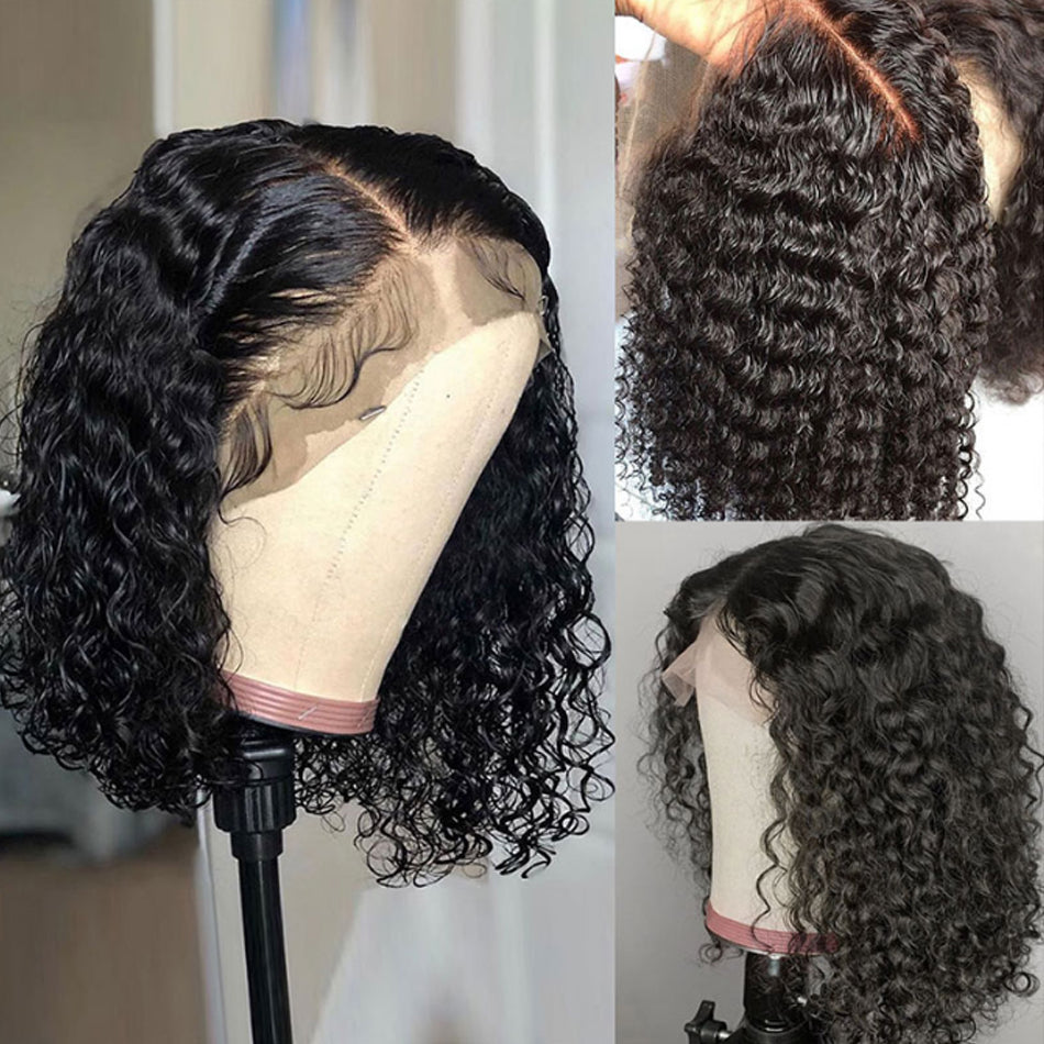 Cranberry Curly Lace Closure Bob Wigs Short Peruvian Human Hair Wigs For Black Women - Cranberry Hair
