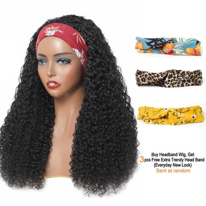 Cranberry Jerry Curly Human Hair Wig Glueless Wig Brazilian Virgin Hair Machine Made Headband Wig 180% Density - Cranberry Hair